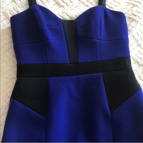 Milly Clarisse Combo Dress Wool Colorblock Cobalt